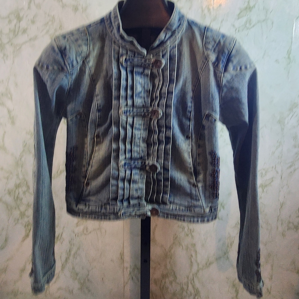 akdmks Vintage Embroidery/Beaded Trim Jean Jacket